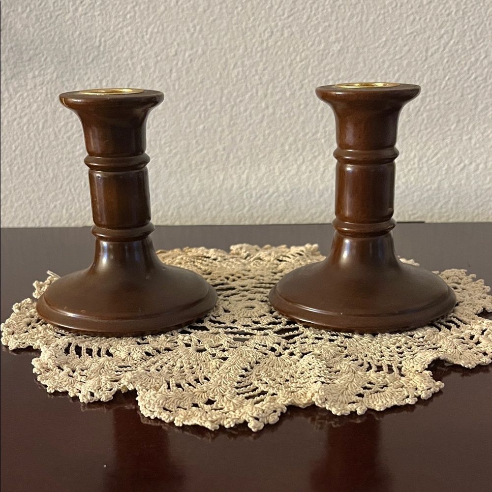 MCM Brown Candlestick Holders 4” pair